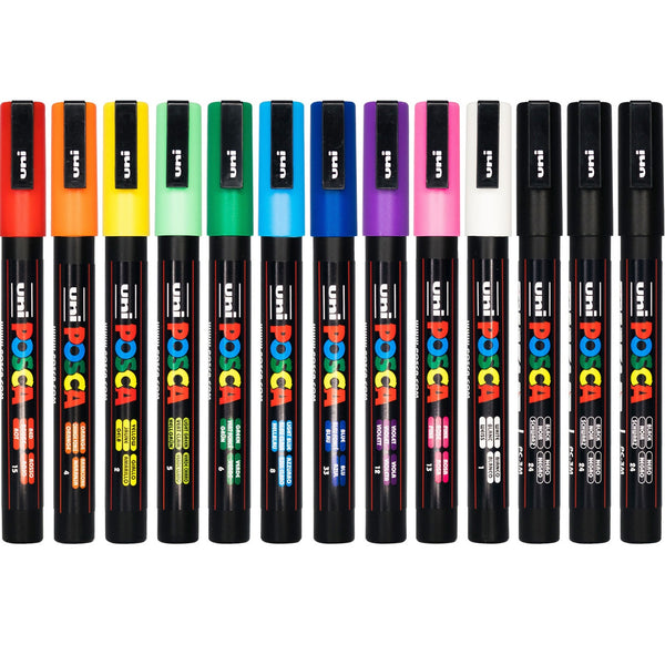Uni PC-3M Posca Poster Marker Fine Bullet Tip 1.3mm Assorted Pack 12