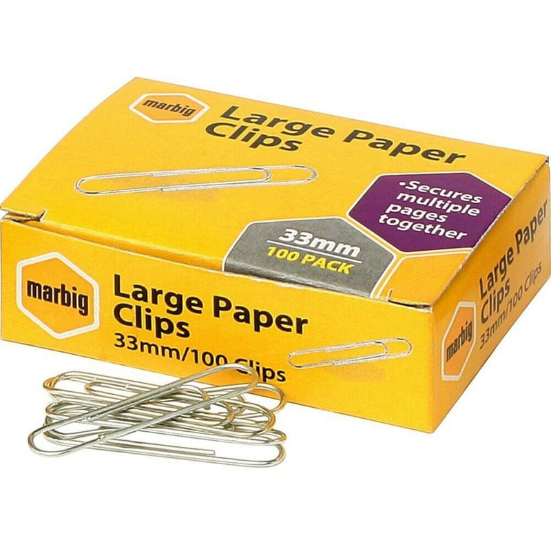 Marbig Paper Clip Round Large 33mm Box 100