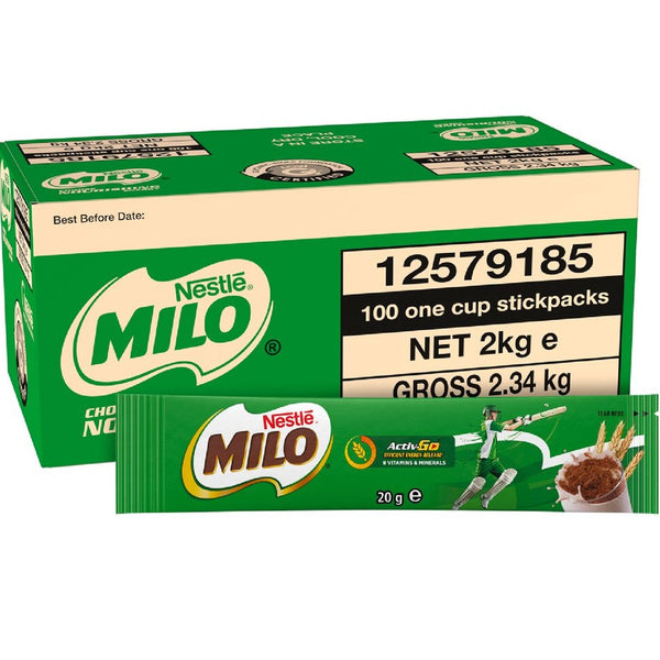 Nestle Milo Single Serve Sachets 20g 100 Pack Carton Bulk Box