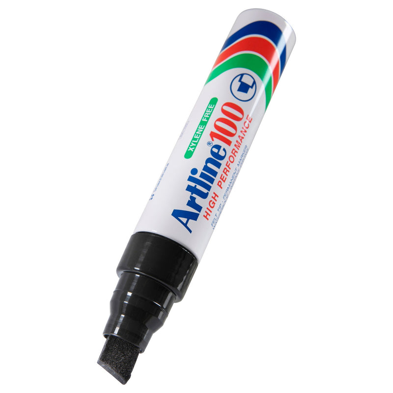 Artline 100 Permanent Marker 12mm Chisel Nib Black Box 6