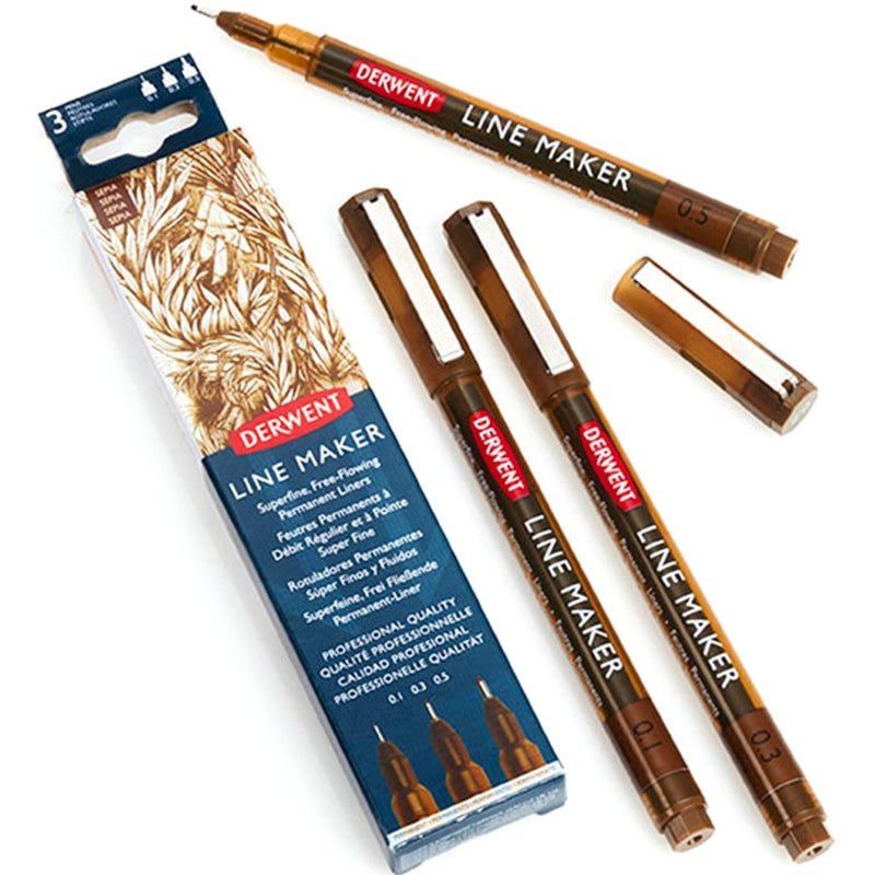 Derwent Graphik Line Maker Pens Sepia 0.1/0.3/0.5 Pack 3