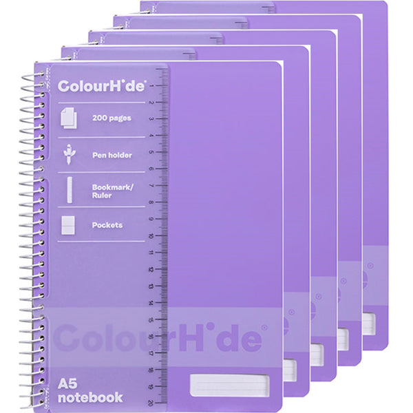 Colourhide Notebook A5 200 Pages Lavender Purple Spiral Pack 5