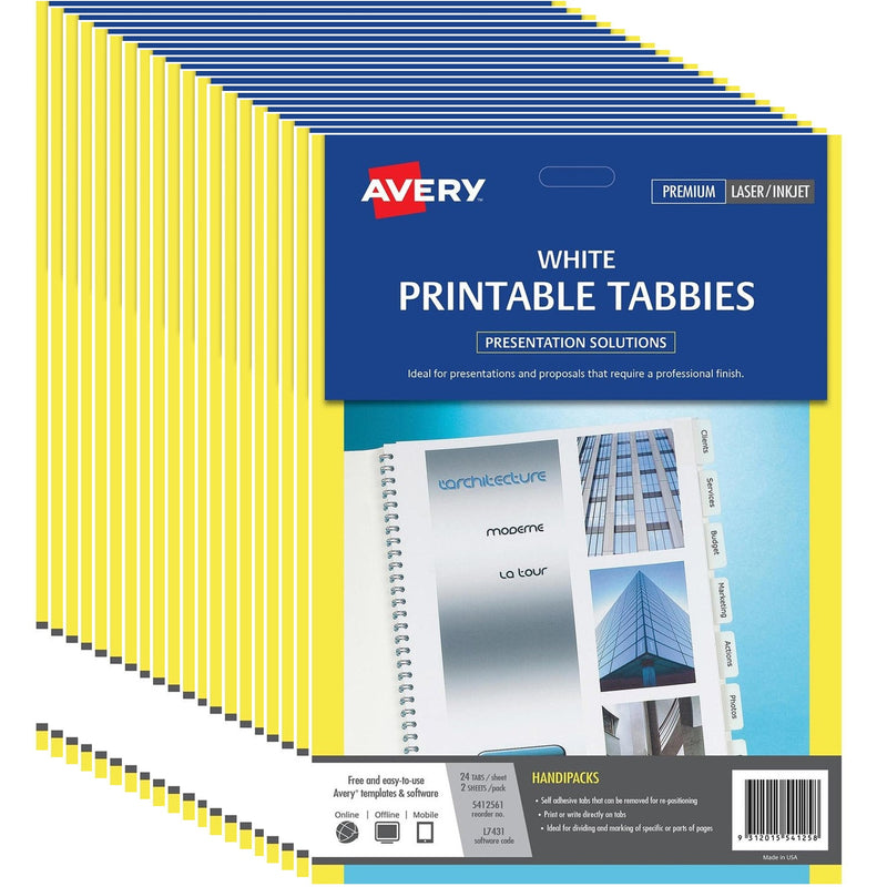 Avery 5412561 L7431 Print On Tabs Tabbies White Pack 48 20 Packs BULK