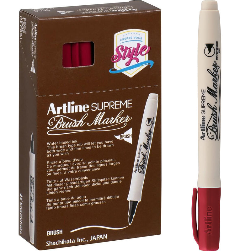 Artline Supreme Brush Marker Dark Red Box 12