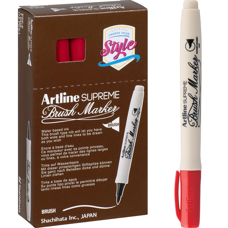 Artline Supreme Brush Marker Red Box 12