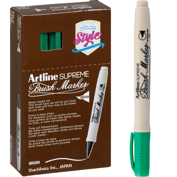 Artline Supreme Brush Marker Green Box 12