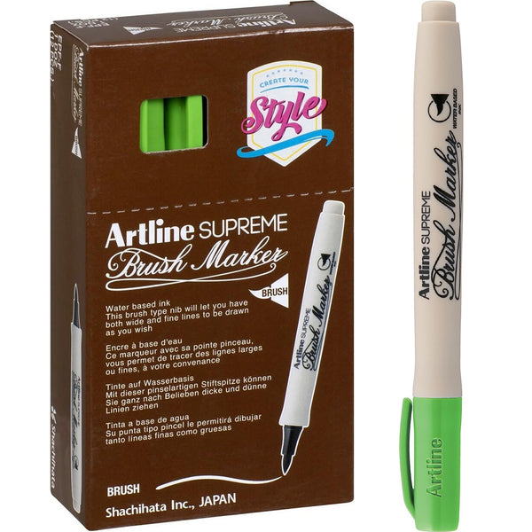 Artline Supreme Brush Marker Yellow Green Box 12