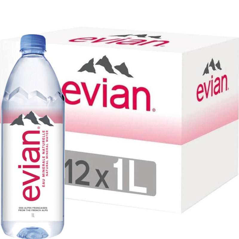 Evian Natural Mineral Water 1L Bottles Box of 12 Bulk