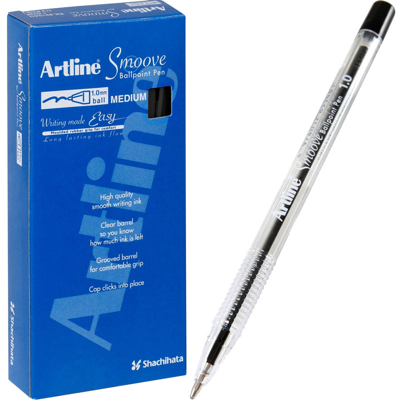 Artline Smoove Ballpoint Pen 1.0mm Black Box 12
