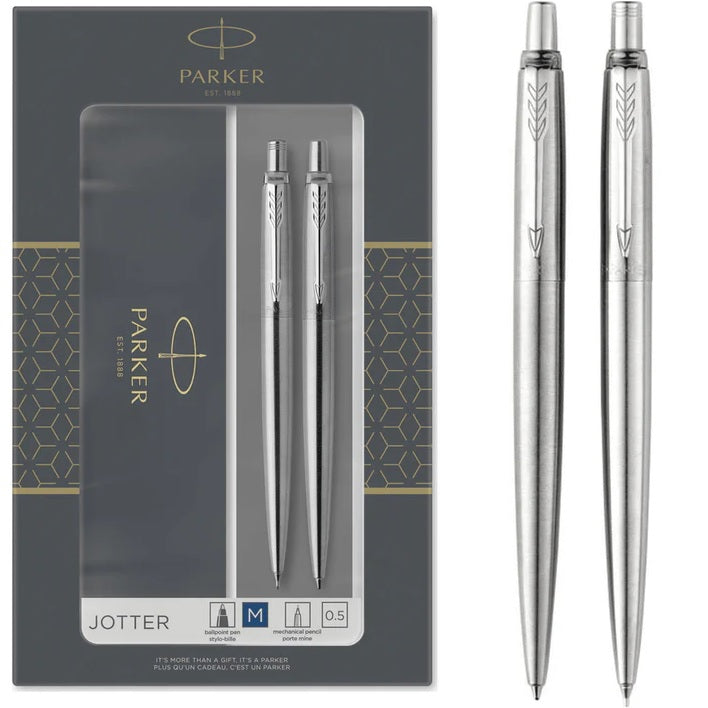Parker Jotter Ballpoint Pen And Mechanical Pencil Stainless Steel Gift Set