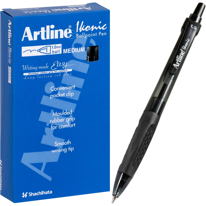 Artline Grip Retractable Ballpoint Pen Medium Black Box 12