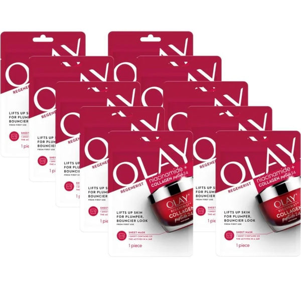 Olay Regenerist Sheet Face Masks Niacinamide + Collagen Peptide 24 Pack 10