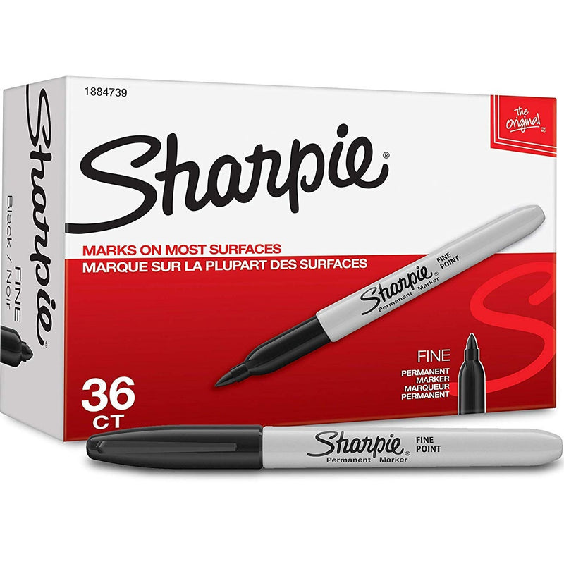 Sharpie Permanent Markers Fine Point 1mm Black Box 36