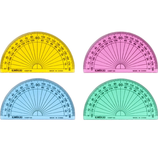 Celco 180 Degree Protractor 100Mm Assorted Colours Box 50
