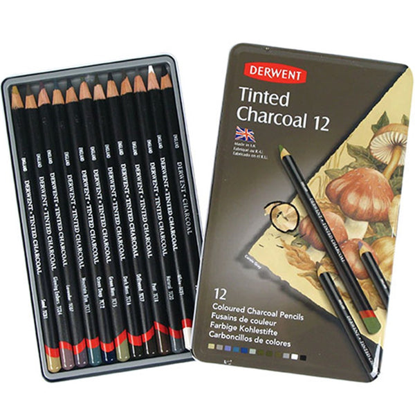 Derwent Tinted Charcoal Pencils Tin 12 Set