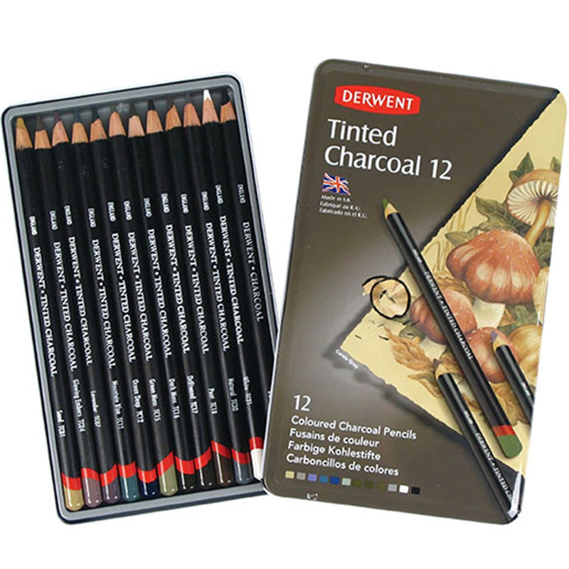 Derwent Tinted Charcoal Pencils Tin 12 Set