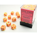 Chessex D6 DiceFestive 12mm d6 Sunburst/red Dice Block 36 dice