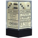 D6 Dice Opaque 16mm Ivory/Black 12 Dice in Display