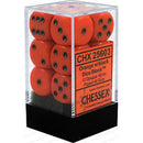 D6 Dice Opaque 16mm Orange/Black 12 Dice in Display