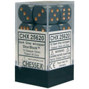D6 Dice Opaque 16mm Dark Grey/Copper 12 Dice in Display