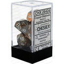 D7-Die Set Dice Gemini Polyhedral Copper-Steel/White 7 Dice in Display
