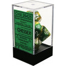 D7-Die Set Dice Gemini Polyhedral Gold-Green/White 7 Dice in Display