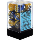 D6 Dice Gemini 16mm Blue-Gold/White 12 Dice in Display