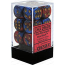Chessex D6 Gemini 16mm d6 Blue-Red/gold Dice Block 12 dice