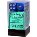Chessex D6 Gemini 16mm d6 Blue-Green/gold Dice Block 12 dice