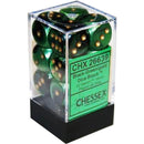 Chessex D6 Gemini 16mm d6 Black-Green/gold Dice Block 12 dice