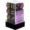 Chessex D6 Gemini 16mm d6 Black-Purple/gold Dice Block 12 dice