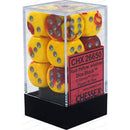 Chessex D6 Gemini 16mm d6 Red-Yellow/silver Dice Block 12 dice