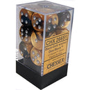 D6 Dice Gemini 16mm Black-Gold/Silver 12 Dice in Display