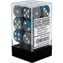 D6 Dice Gemini 16mm Steel-Teal/White 12 Dice in Display