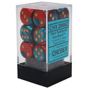 Chessex D6 Gemini 16mm d6 Red-Teal/gold Dice Block 12 dice