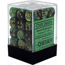 D6 Dice Gemini 12mm Black-Green/Gold 36 Dice in Display