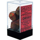 D7-Die Set Dice Scarab Polyhedral Scarlet/Gold 7 Dice in Display