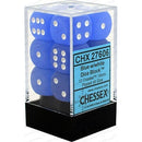 D6 Dice Frosted 16mm Blue/White 12 Dice in Display