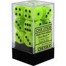 Chessex D6 Vortex 16mm d6 Bright Green/black Dice Block 12 dice