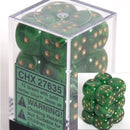 Chessex D6 Vortex 16mm d6 Green/gold Dice Block 12 dice