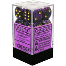 Chessex D6 Vortex 16mm d6 Purple/gold Dice Block 12 dice