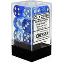 D6 Dice Nebula 16mm Dark Blue/White 12 Dice in Display