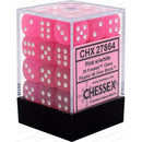D6 Dice Frosted 12mm Pink/White 36 Dice in Display