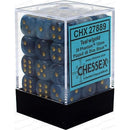 D6 Dice Phantom 12mm Teal/Gold 36 Dice in Display