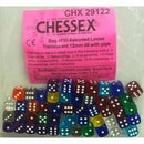 BULK D6 Dice Assorted Loose Translucent 12mm with Pip 50 Dice in Bag
