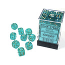 Chessex D6 DiceBorealis 12mm d6 Teal/gold Luminary Dice Block 36 dice