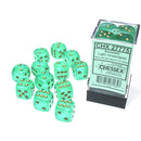 D6 Dice Borealis 16mm Light Green/Gold 12 Dice in Display
