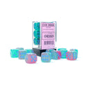 Chessex D6 DiceGemini 16mm d6 Gel Green-Pink/blue Luminary Dice Block 12 dice