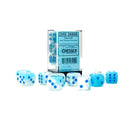 Chessex D6 DiceGemini 16mm d6 Pearl Turquoise-White/blue Luminary Dice Block 12 dice