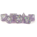 MDG Resin Icy Opal Dice Set 16mm Polyhedral - Purple with Silver Numbers